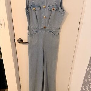 Sleeveless Light Blue Denim Jumpsuit